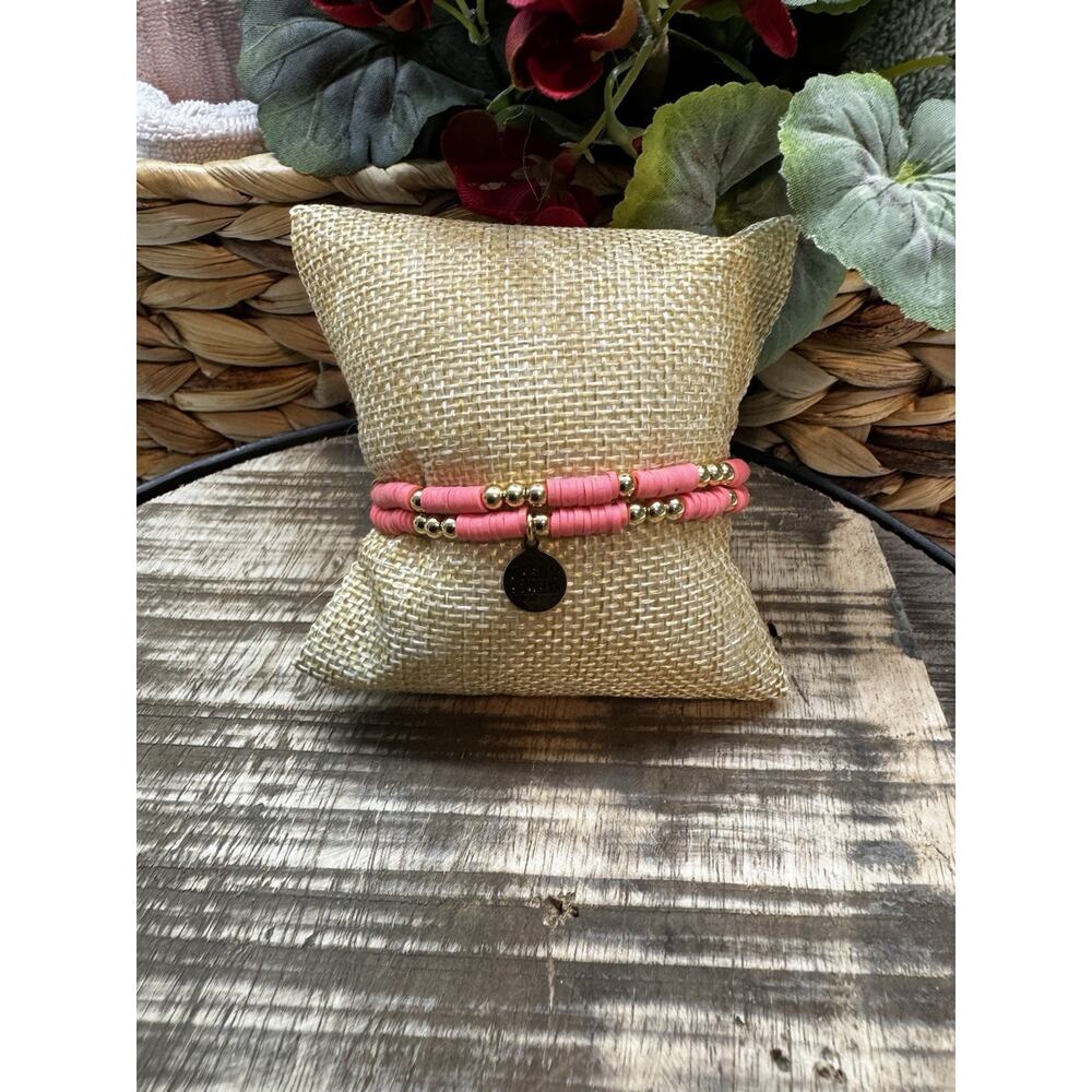 Kinsley Armelle Average Length Set Of 2 Coral Gold Stretch Bracelets Preowned